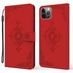 For iPhone 12 / 12 Pro Embossed Fortune Flower Pattern Horizontal Flip Leather Case with Holder & Card Slot & Wallet & Lanyard(Red)