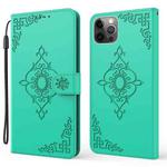 For iPhone 12 / 12 Pro Embossed Fortune Flower Pattern Horizontal Flip Leather Case with Holder & Card Slot & Wallet & Lanyard(Green)