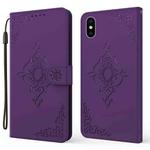 Embossed Fortune Flower Pattern Horizontal Flip Leather Case with Holder & Card Slot & Wallet & Lanyard For iPhone X / XS(Purple)
