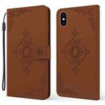 Embossed Fortune Flower Pattern Horizontal Flip Leather Case with Holder & Card Slot & Wallet & Lanyard For iPhone X / XS(Brown)
