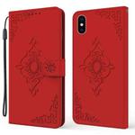Embossed Fortune Flower Pattern Horizontal Flip Leather Case with Holder & Card Slot & Wallet & Lanyard For iPhone XS Max(Red)