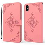 Embossed Fortune Flower Pattern Horizontal Flip Leather Case with Holder & Card Slot & Wallet & Lanyard For iPhone XS Max(Pink)