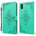 Embossed Fortune Flower Pattern Horizontal Flip Leather Case with Holder & Card Slot & Wallet & Lanyard For iPhone XS Max(Green)