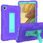 For Samsung Galaxy Tab A7 Lite T220 / T225 Contrast Color Robot Shockproof Silicone + PC Protective Case with Holder(Purple Mint Green)