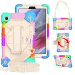 For Samsung Galaxy Tab A7 Lite T220 / T225 Contrast Color Robot Shockproof Silicon + PC Protective Case with Holder & Shoulder Strap(Colorful Mint Beige)