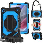 For Samsung Galaxy Tab A7 Lite T220 / T225 Contrast Color Robot Shockproof Silicon + PC Protective Case with Holder & Shoulder Strap(Black Blue)