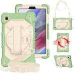 For Samsung Galaxy Tab A7 Lite T220 / T225 Contrast Color Robot Shockproof Silicon + PC Protective Case with Holder & Shoulder Strap(Matcha Green Beige)