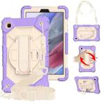 For Samsung Galaxy Tab A7 Lite T220 / T225 Contrast Color Robot Shockproof Silicon + PC Protective Case with Holder & Shoulder Strap(Purple Beige)