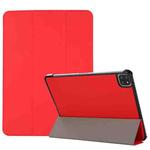 For iPad Pro 11 2022 / 2021 3-folding Skin Texture Horizontal Flip TPU + PU Leather Tablet Case with Holder(Red)