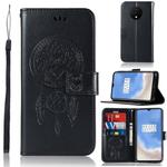 For OnePlus 7T Wind Chime Owl Embossing Pattern Horizontal Flip Leather Case with Holder & Card Slots & Wallet(Black)