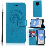For OnePlus 7T Wind Chime Owl Embossing Pattern Horizontal Flip Leather Case with Holder & Card Slots & Wallet(Blue)
