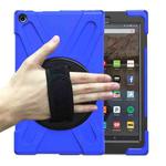 For Amazon Kindle Fire HD10 2019 / 2018 / 2017 Shockproof Colorful Silicone + PC Protective Case with Holder & Hand Strap & Shoulder Strap(Blue)