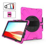 For Microsoft Surface Pro X / Pro X 2021 Shockproof Colorful Silicone + PC Protective Case with Holder & Hand Strap & Shoulder Strap & Pen Slot(Rose Red)