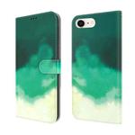 For iPhone SE 2022 / SE 2020 / 8 / 7 Watercolor Pattern Horizontal Flip Leather Case with Holder & Card Slot & Wallet(Cyan Green)