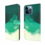 For iPhone 12 Pro Max Watercolor Pattern Horizontal Flip Leather Case with Holder & Card Slot & Wallet(Cyan Green)