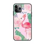 For iPhone 11 Pro Max Colorful Painted Glass Case(Flamingo)