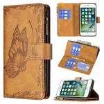 For iPhone 8 / 7 Flying Butterfly Embossing Pattern Zipper Horizontal Flip Leather Case with Holder & Card Slots & Wallet(Brown)