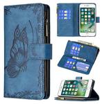 For iPhone 8 / 7 Flying Butterfly Embossing Pattern Zipper Horizontal Flip Leather Case with Holder & Card Slots & Wallet(Blue)