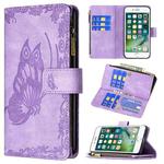 For iPhone 8 Plus / 7 Plus Flying Butterfly Embossing Pattern Zipper Horizontal Flip Leather Case with Holder & Card Slots & Wallet(Purple)