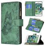 For iPhone 8 Plus / 7 Plus Flying Butterfly Embossing Pattern Zipper Horizontal Flip Leather Case with Holder & Card Slots & Wallet(Green)
