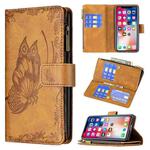 For iPhone X / XS Flying Butterfly Embossing Pattern Zipper Horizontal Flip Leather Case with Holder & Card Slots & Wallet(Brown)