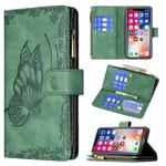 For iPhone XS Max Flying Butterfly Embossing Pattern Zipper Horizontal Flip Leather Case with Holder & Card Slots & Wallet(Green)
