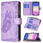 For iPhone 11 Flying Butterfly Embossing Pattern Zipper Horizontal Flip Leather Case with Holder & Card Slots & Wallet(Purple)