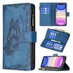 For iPhone 11 Flying Butterfly Embossing Pattern Zipper Horizontal Flip Leather Case with Holder & Card Slots & Wallet(Blue)