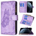 For iPhone 11 Pro Flying Butterfly Embossing Pattern Zipper Horizontal Flip Leather Case with Holder & Card Slots & Wallet(Purple)
