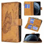 For iPhone 11 Pro Max Flying Butterfly Embossing Pattern Zipper Horizontal Flip Leather Case with Holder & Card Slots & Wallet(Brown)