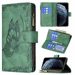 For iPhone 11 Pro Max Flying Butterfly Embossing Pattern Zipper Horizontal Flip Leather Case with Holder & Card Slots & Wallet(Green)