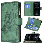 For iPhone 12 Flying Butterfly Embossing Pattern Zipper Horizontal Flip Leather Case with Holder & Card Slots & Wallet(Green)