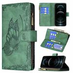 For iPhone 12 Pro Max Flying Butterfly Embossing Pattern Zipper Horizontal Flip Leather Case with Holder & Card Slots & Wallet(Green)