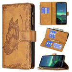For Nokia 1.4 Flying Butterfly Embossing Pattern Zipper Horizontal Flip Leather Case with Holder & Card Slots & Wallet(Brown)
