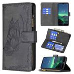 For Nokia 1.4 Flying Butterfly Embossing Pattern Zipper Horizontal Flip Leather Case with Holder & Card Slots & Wallet(Black)