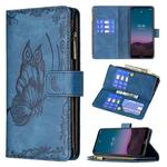 For Nokia 5.4 Flying Butterfly Embossing Pattern Zipper Horizontal Flip Leather Case with Holder & Card Slots & Wallet(Blue)