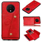 For OnePlus 7T Shockproof Magnetic PU + TPU Protective Case with Card Slots(Red)