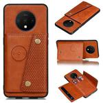 For OnePlus 7T Shockproof Magnetic PU + TPU Protective Case with Card Slots(Brown)