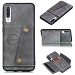 For Galaxy A70s Shockproof Magnetic PU + TPU Protective Case with Card Slots(Grey)