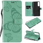 For LG Stylo 7 5G / 4G Pressed Printing Butterfly Pattern Horizontal Flip PU Leather Case with Holder & Card Slots & Wallet & Lanyard(Green)