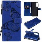 For LG Stylo 7 5G / 4G Pressed Printing Butterfly Pattern Horizontal Flip PU Leather Case with Holder & Card Slots & Wallet & Lanyard(Blue)