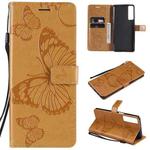 For LG Stylo 7 5G / 4G Pressed Printing Butterfly Pattern Horizontal Flip PU Leather Case with Holder & Card Slots & Wallet & Lanyard(Yellow)
