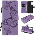 For LG Stylo 7 5G / 4G Pressed Printing Butterfly Pattern Horizontal Flip PU Leather Case with Holder & Card Slots & Wallet & Lanyard(Purple)