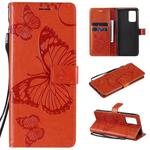 For OPPO A74 4G / F19 4G Pressed Printing Butterfly Pattern Horizontal Flip PU Leather Case with Holder & Card Slots & Wallet & Lanyard(Orange)