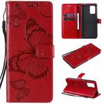 For OPPO A74 4G / F19 4G Pressed Printing Butterfly Pattern Horizontal Flip PU Leather Case with Holder & Card Slots & Wallet & Lanyard(Red)