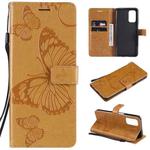 For OPPO A93 5G / A74 5G Pressed Printing Butterfly Pattern Horizontal Flip PU Leather Case with Holder & Card Slots & Wallet & Lanyard(Yellow)