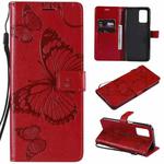 For OPPO A93 5G / A74 5G Pressed Printing Butterfly Pattern Horizontal Flip PU Leather Case with Holder & Card Slots & Wallet & Lanyard(Red)