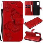 For OPPO Realme V13 Pressed Printing Butterfly Pattern Horizontal Flip PU Leather Case with Holder & Card Slots & Wallet & Lanyard(Red)