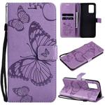 For OPPO Realme V13 Pressed Printing Butterfly Pattern Horizontal Flip PU Leather Case with Holder & Card Slots & Wallet & Lanyard(Purple)