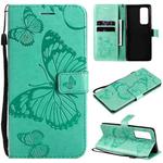 For OPPO Reno5 Pro+ 5G / Find X3 Neo Pressed Printing Butterfly Pattern Horizontal Flip PU Leather Case with Holder & Card Slots & Wallet & Lanyard(Green)